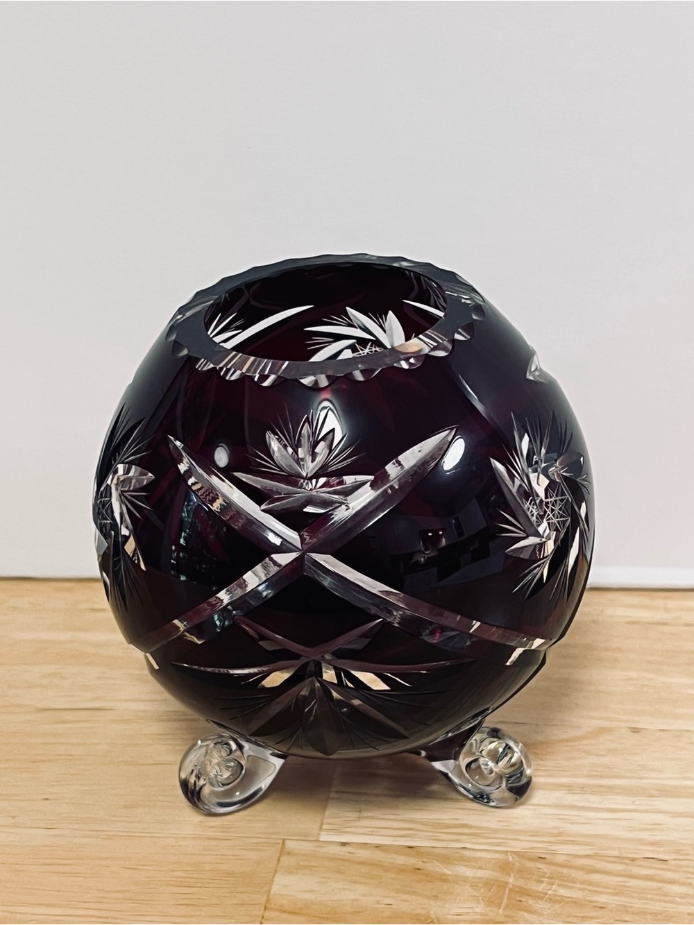 Vintage Bohemian Czech Cranberry Cut To Clear Crystal Rose Bowl Vase 5” - Picture 6 of 8